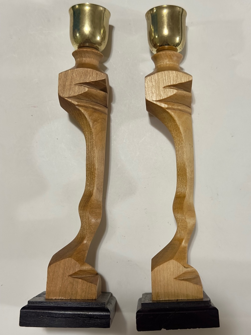 Pair of Rodney Peterson Multi Access Wood and brass candle holder
